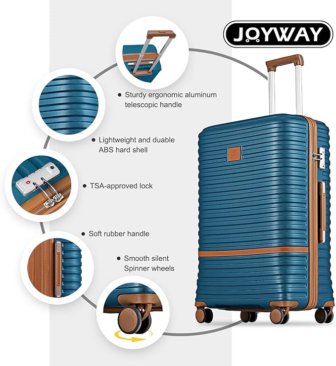 Joyway 28 Inch Luggage with Spinner Wheels, Lightweight Hard Shell Large suitcase, 3 Piece Luggage Sets with TSA Lock, Blue