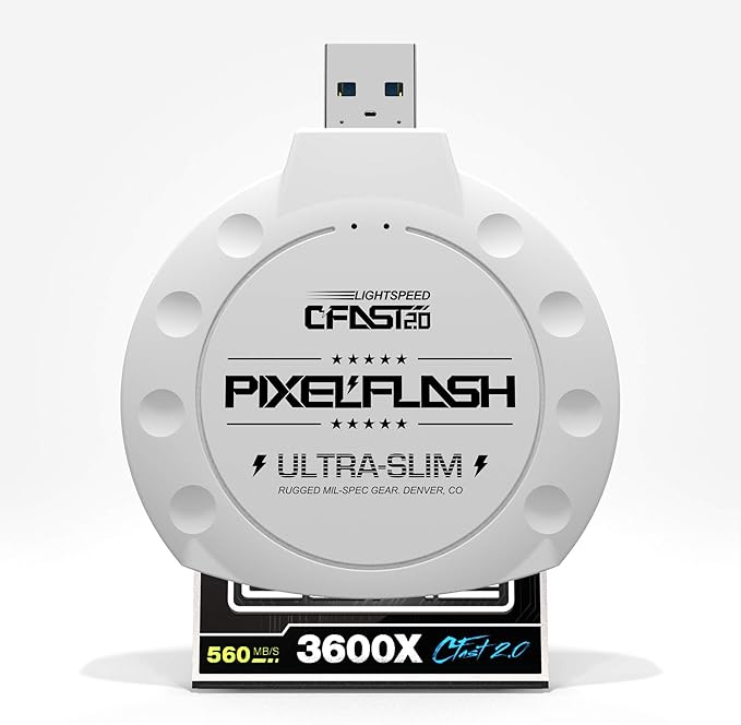 PixelFlash CFast 2.0 Card Reader (White) - Memory Card Adapter with USB 3.0, 500Mb/s File Transfer, Ultra-Slim & Anti-Slip Rubber Shell, Compatible with Most Brands & OS