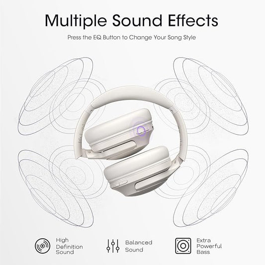 Bluetooth Headphones Over Ear, 80H Playtime Wireless Headphone with 3 EQ Modes, Built-in Mic, Deep Bass, HiFi Stereo Foldable Wireless Headset for iPhone PC Travel Workout (Light Gray)