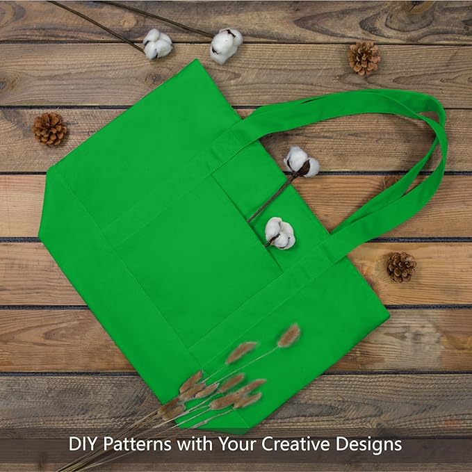 TOPDesign 1-Pack Canvas Tote Bag with an External Pocket, Reusable Grocery Shopping Bag, Top Zipper Closure, Daily Essentials (Lime Green)