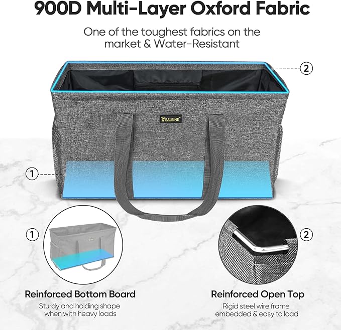 BALEINE Extra Large Utility Tote Bag with Wire Frame for Storage (Gray, 22''x12''x10'')