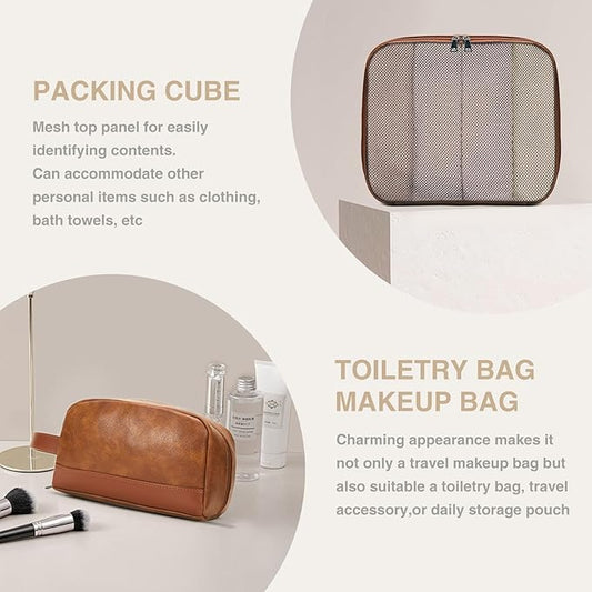 3-in-1 Leather Duffle Bag for Travel with Toiletry Bag and Shoe Compartment, Weekender Overnight Gym Bag for Men Women, Carry On Bag Fits 21 Inch Laptop