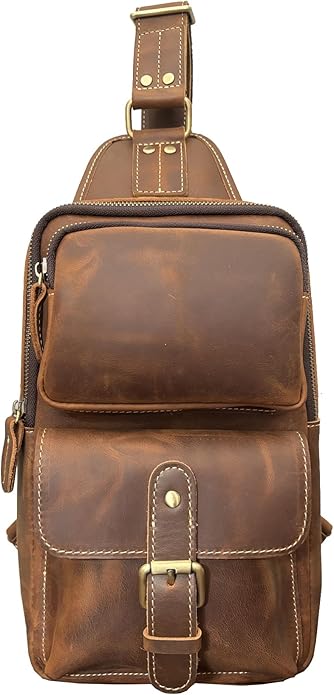 Genuine Leather Sling Bag for Men Women Backpack Chest Shoulder Satchel Crossbody Bags Casual Outdoor Daypack