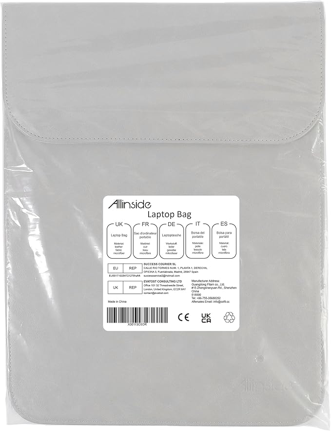 Allinside 13 inch Laptop Sleeve Case for MacBook Air 13 2018-2025/MacBook Pro 13 2016-2022, Waterproof PU Leather Laptop Sleeve Bag Protective Vertical Case Cover, Gray