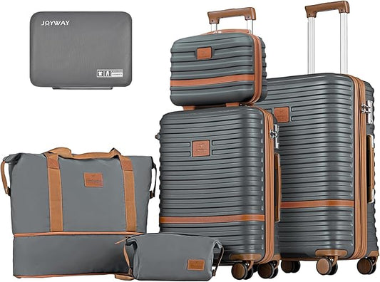 Joyway Expandable Luggage Sets 2 Piece Carry on and Check,Hardside Suitcase with Spinner Wheels and TSA Lock (Grey,13/20/24)