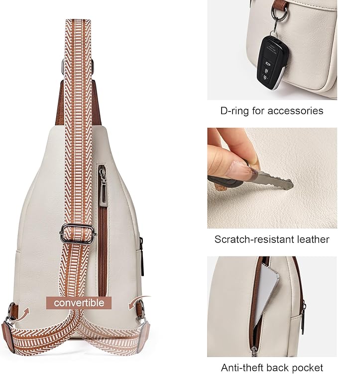 Womens Sling Bag Crossbody Bags for Women Vegan Leather Sling Backpack Daypack Fanny Pack Crossbody Purse Travel