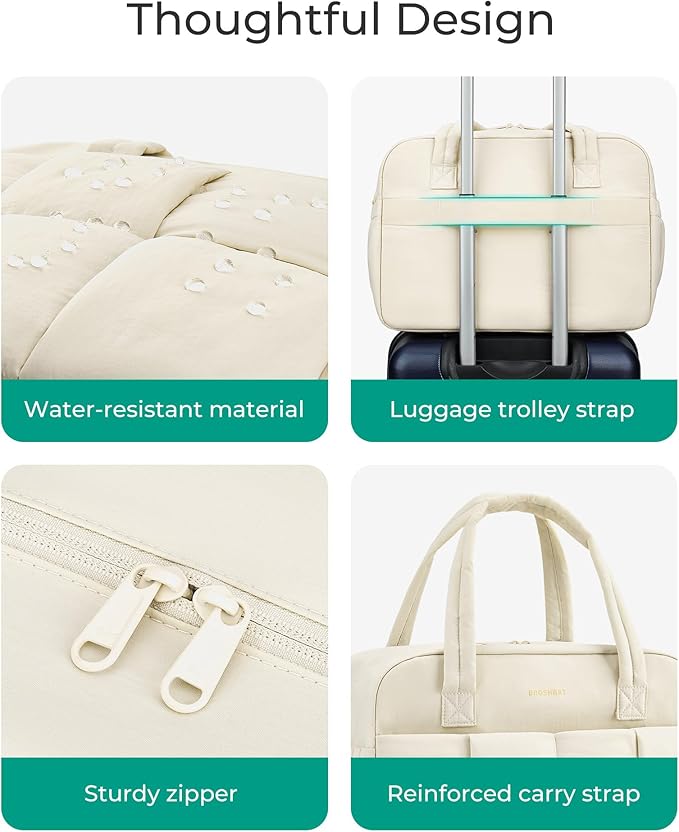 BAGSMART Gym Bag for Women, 24L Puffer Travel Duffle Bag for Travel with Laptop Compartment, Weekender Bags for Women, Carry On Duffel Bag Personal Item Bag, Beige