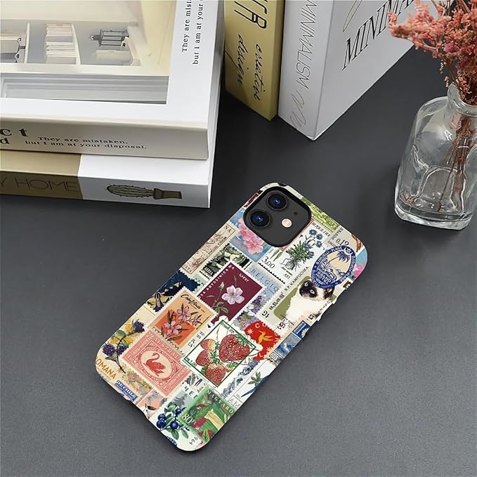 Case for iPhone 11,Vintage Stamp Collage for Woman Men Full Body Protective Cover Shockproof 2 in 1 Silicone + Hard PC Case for iPhone 11