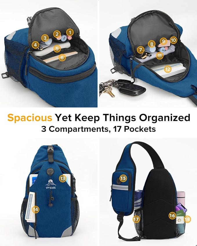 Sling Bag for Women, Crossbody Bag for Men, Cross Body Hiking Backpack, Travel Daypack, Chest Pack with Chest Phone Holder