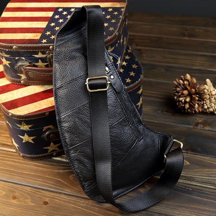 KPYWZER Vintage Leather Sling Bag Backpack for Men Crossbody Shoulder Chest DayPack Backpacks
