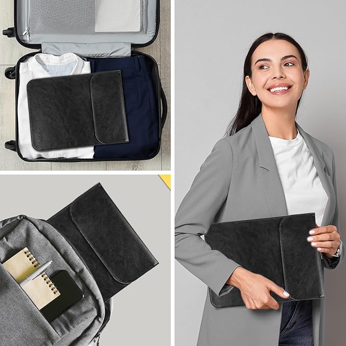 Allinside 11-12 inch Laptop Sleeve Case Compatible with MacBook Air 11 2010-2015/MacBook 12 2015-2017, Waterproof PU Leather Laptop Sleeve Bag Protective Vertical Case Cover, Black