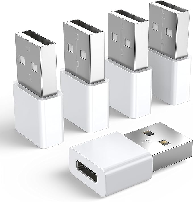 5Pack USB to USBC Adapter,usbc to USB Adapter for iPhone 16/15 Charger,iPhone 16/15/14/13/12 Pro Max Plus,iPad 9/10 Air 5 Mini 6,Car,Samsung S24 S23 S22 Plus Ultra etc.
