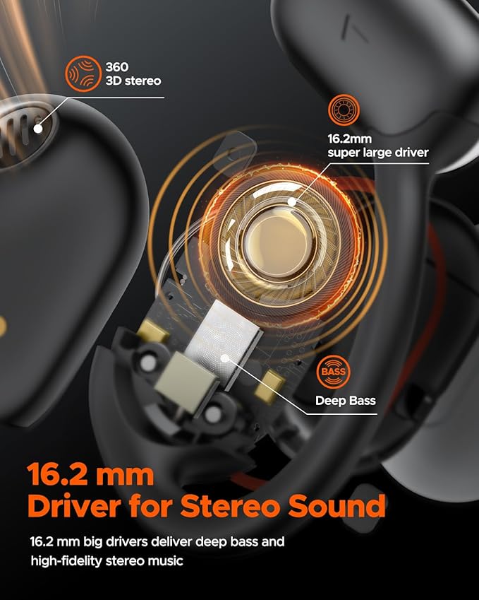 truefree O1 Open Ear Headphones Bluetooth 5.3 Wireless Open Ear Earbuds with 16.2mm Driver, Immersive Stereo Sound, Noise-Cancellation Mic for Clear Calls, 45H Playtime, for Sports Workout