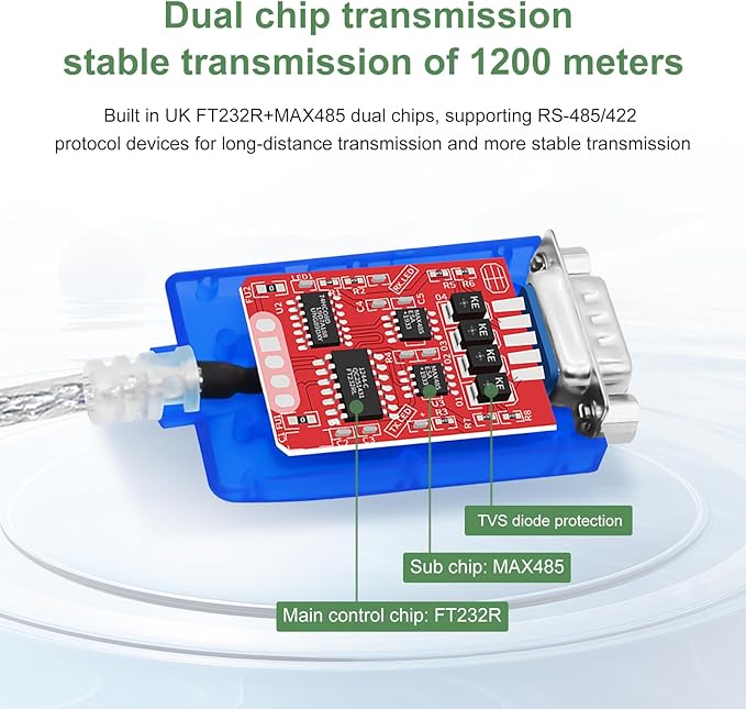 USB to RS422 RS485 Serial Port Converter Adapter Cable with FTDI Chip Support Windows 10, 8, 7, XP and Mac with ESD Protection (3ft/1meter)