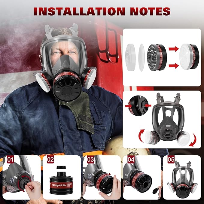 Gas Masks Survival Nuclear and Chemical - Reusable Full Face Respirator Gas Mask with Activated Carbon Filter
