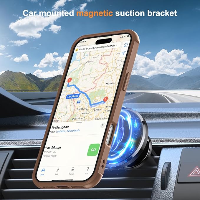 Compatible with iPhone 17 Pro Max Case with Invisible Magnetic O-Ring Stand Military-Grade Translucent Case for iPhone 17 ProMax 6.9" [Compatible with Mag-Safe][Great Grip Feeling],Desert Brown