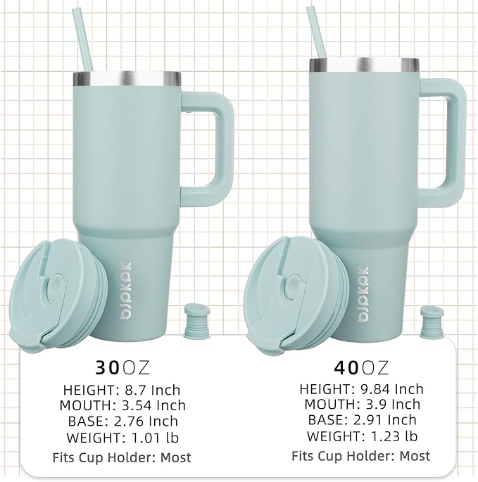 BJPKPK 40 oz Insulated Tumbler With Lid And Straw Stainless Steel Tumblers Cup With Handle For Women And Men,Blue Haze