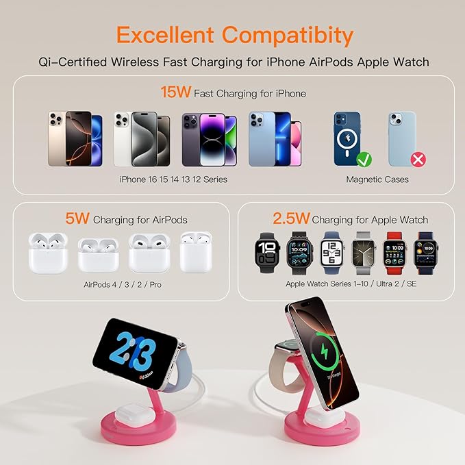 2025 3 in 1 Charging Station for Apple iPhone AirPods Watch with Mag-Safe Charger Wireless Charger Stand for iPhone 16 15 14 13 12 Series AirPods iWatch Series - Gifts for Wife & Husband