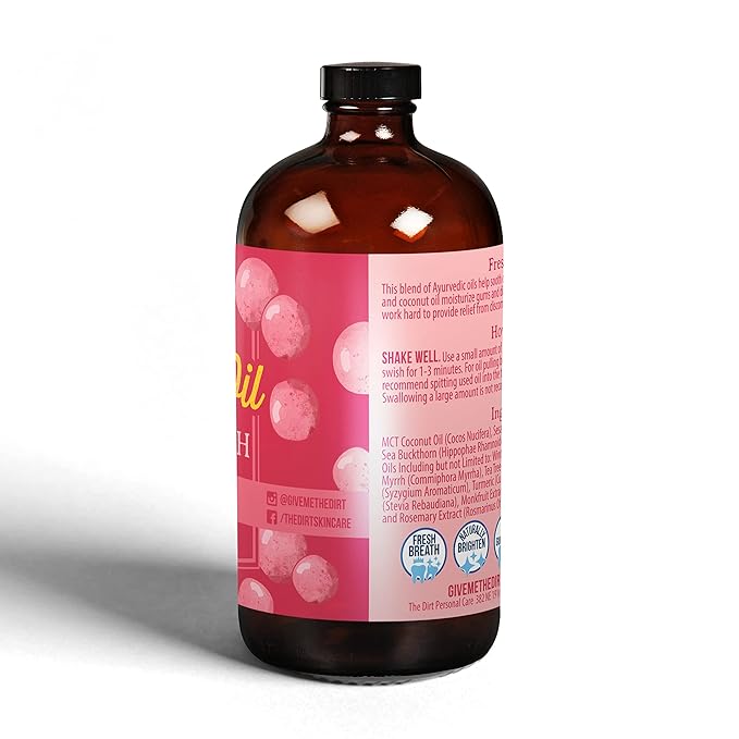THE DIRT Oil Pulling Mouthwash - Gluten Free - Removes Plaque, Tartar, Bad Breath & Whitens Teeth (Bubblegum, 8 Ounce)