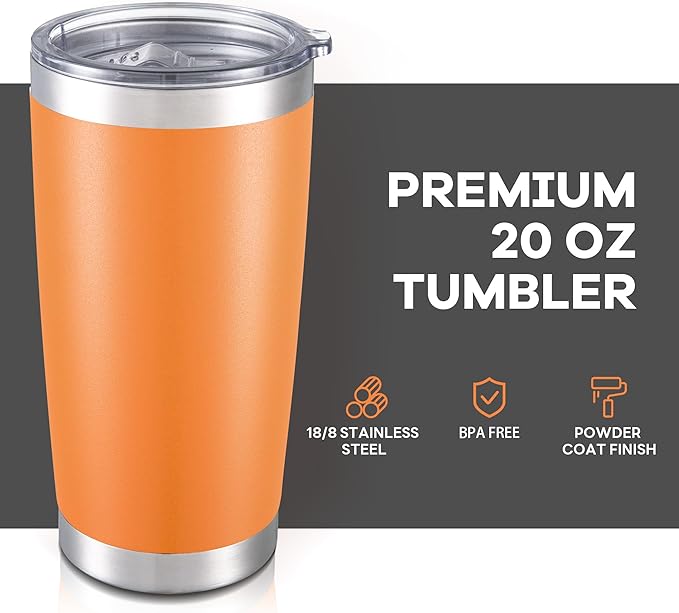 20 oz Tumbler with Lid Stainless Steel Insulated Tumblers Bulk Double Wall Vacuum Cups Powder Coated Travel Mug Keep Drinks Cold and Hot, Orange, 4 Pack