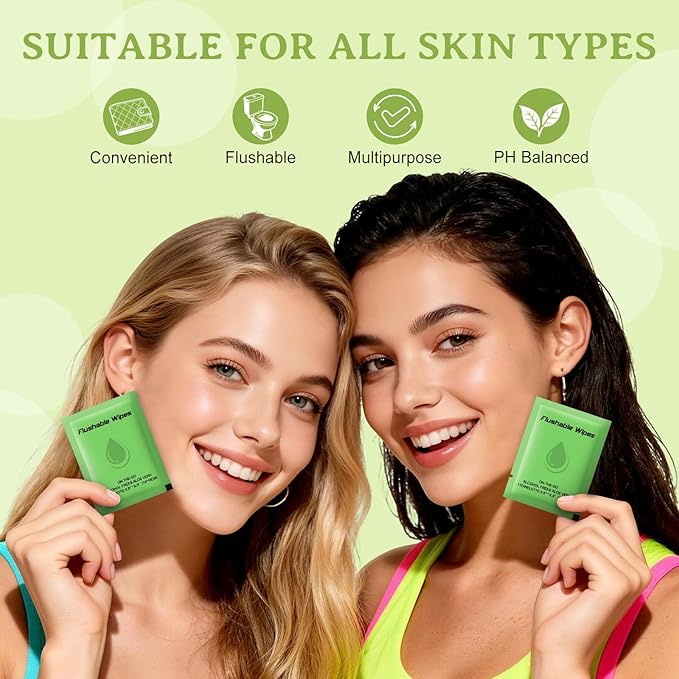 twoworld Flushable Wipes Travel Size Individually Wrapped for Women and Men,Unscented Wet Wipes Travel Size for Adult,Women,Men,Girl and Homeless (green,pack of 200)