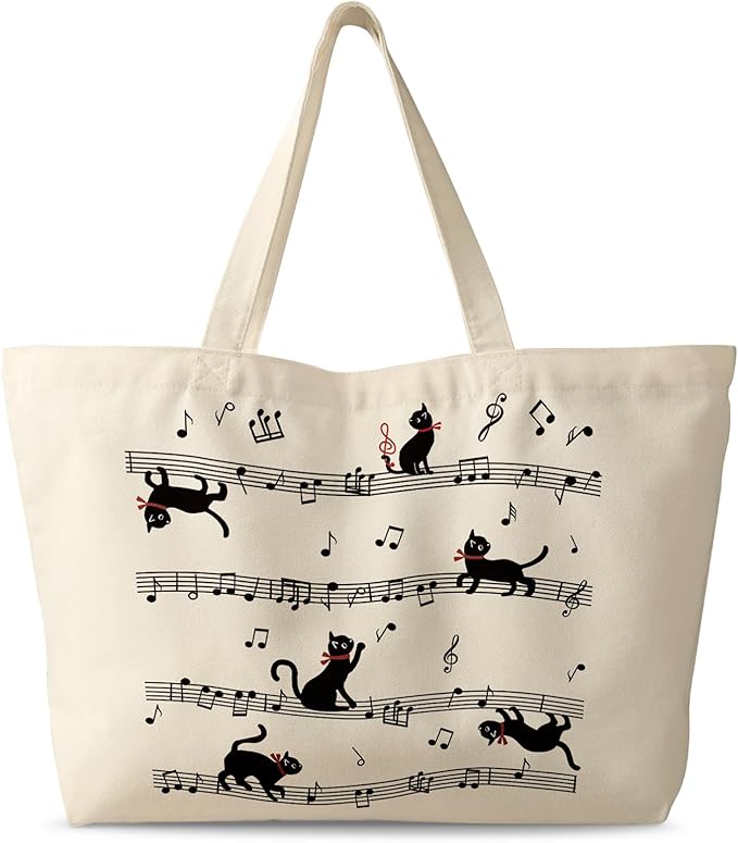 Large Tote Bag for Women - Canvas Tote Bag with Zipper Aesthetic Reusable Shoulder Bag for Gym, Travel, Work