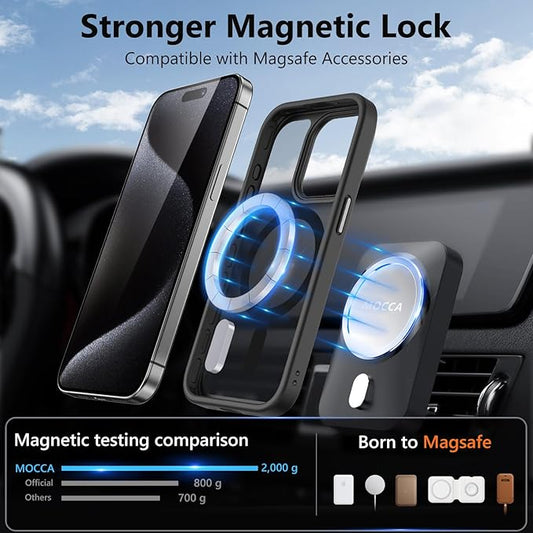 MOCCA Strong Magnetic for iPhone 15 Pro Case, [Compatible with Magsafe][13FT Military Drop Protection] Slim Translucent Matte Shockproof Case for iPhone 15 Pro Phone Case 6.1'', Black
