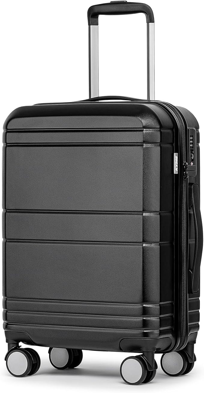 KYME Carry On Luggage 22x14x9 Airline Approved with TSA Lock Hard Shell Carry On Suitcase Lightweight Suitcases with Wheels Small Luggage for Men Women,Carry-On 20 Inch,Black