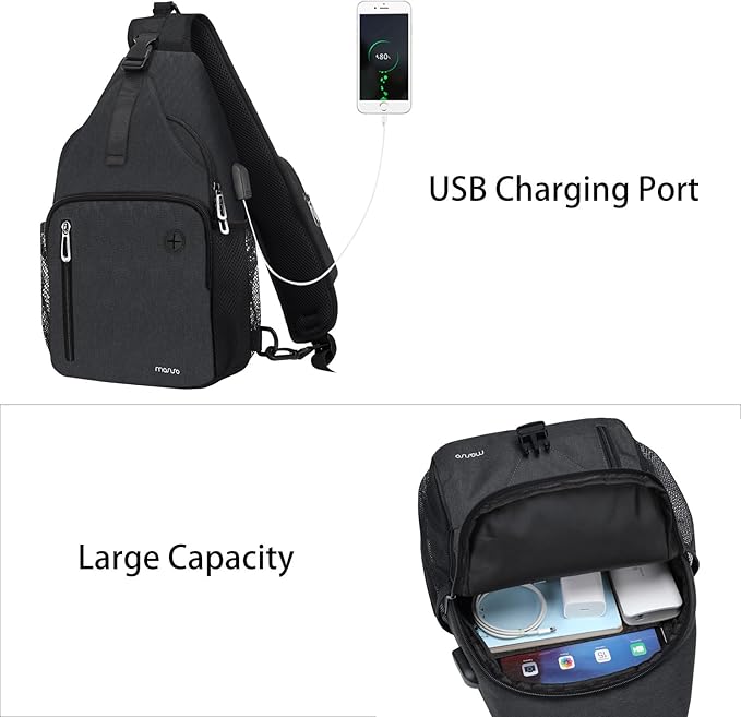 MOSISO Sling Backpack Bag, Crossbody Shoulder Bag Travel Hiking Daypack Chest Bag with Front Square Pocket&USB Charging Port