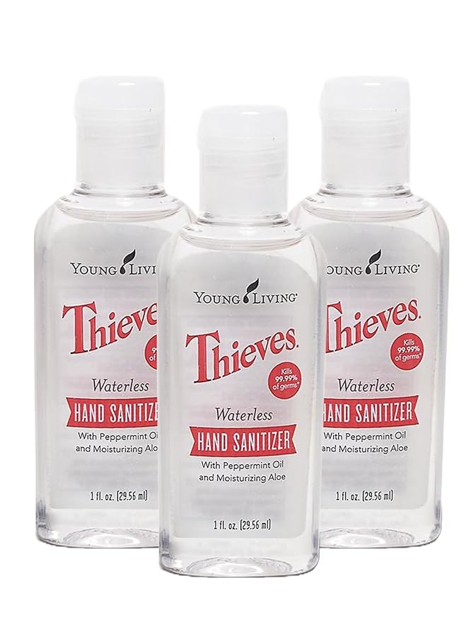 Young Living Thieves Waterless Hand Purifier with Peppermint Oil | 1 oz | Convenient, Refreshing, and Gentle Cleanser for Soft Hands | 3 Pack