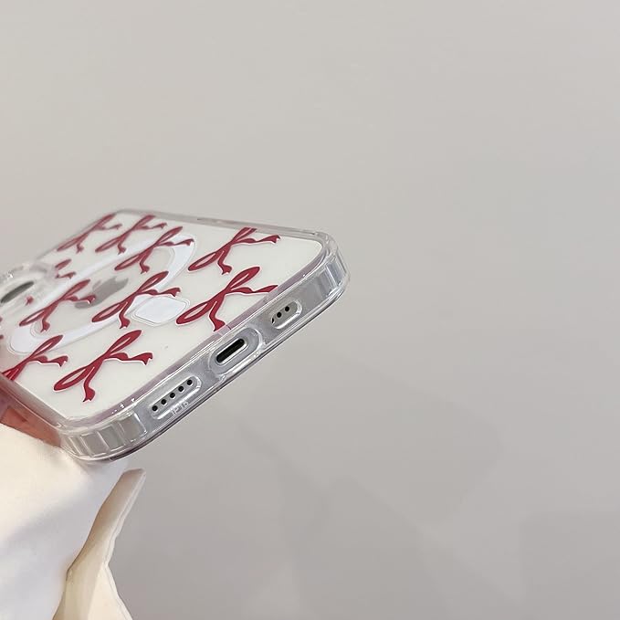 UEEBAI Magnetic for iPhone 13 Pro Max Case, Burgundy Bow Case Compatible with MagSafe, Wireless Slim Clear Ribbon Phone Cover Anti-Yellowing Shockproof Protective Cover for Women Girl - Burgundy