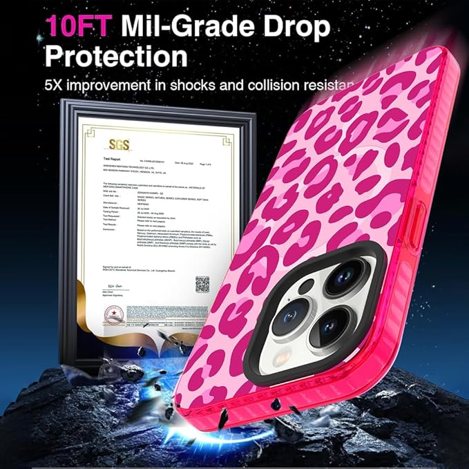 SAKUULO Magnetic for iPhone 14 Pro Case Hot Pink Leopard Print Pattern [Compatible with MagSafe] Wireless Charge Strengthen Protection Cover, Hot Pink Leopard (6.1")