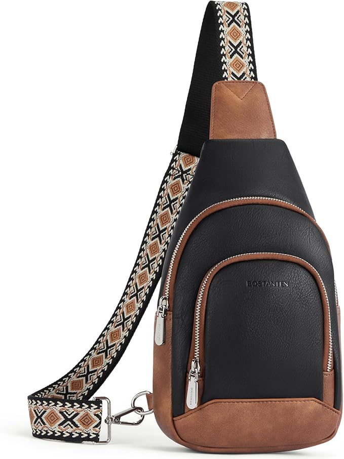 BOSTANTEN Sling Bag for Women Leather Crossbody Bag Vintage Cross Body Purse for Travel with Guitar Strap, Bohemian Style