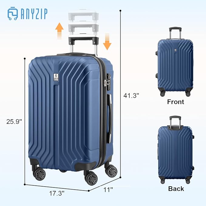 AnyZip Expandable Luggage, 24 Inch Hard Shell Checked Suitcase, Rolling Lightweight Travel Suitcases with Wheels TSA Lock (Blue)
