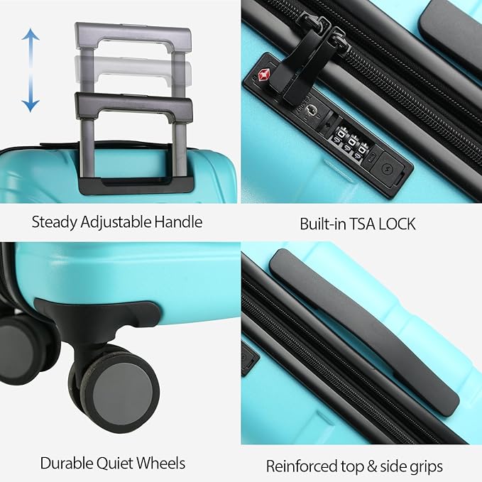 VANKEAN Carry On Luggage with Spinner Wheels & TSA Lock, Expandable Fashionable Hard Shell Suitcase airline approved，20 Inch Carry-On，Lake Blue