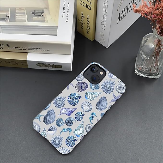 Case for iPhone 14 Plus,Summer Beachy Seashell for Woman Men Full Body Protective Cover Shockproof 2 in 1 Silicone + Hard PC Case for iPhone 14 Plus