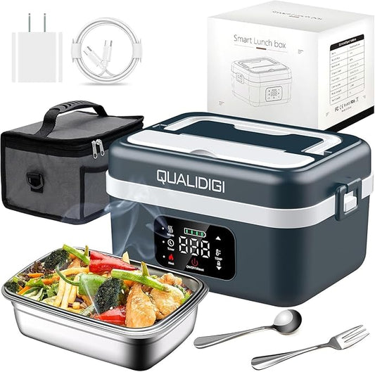 Cordless Electric Lunch Box for Adults, Rechargeable 16000mAh Battery Powered, 60W Self Heating Lunch Box with Smart Reservation and Keep Warm Function for Car/Truck/Office/Travel
