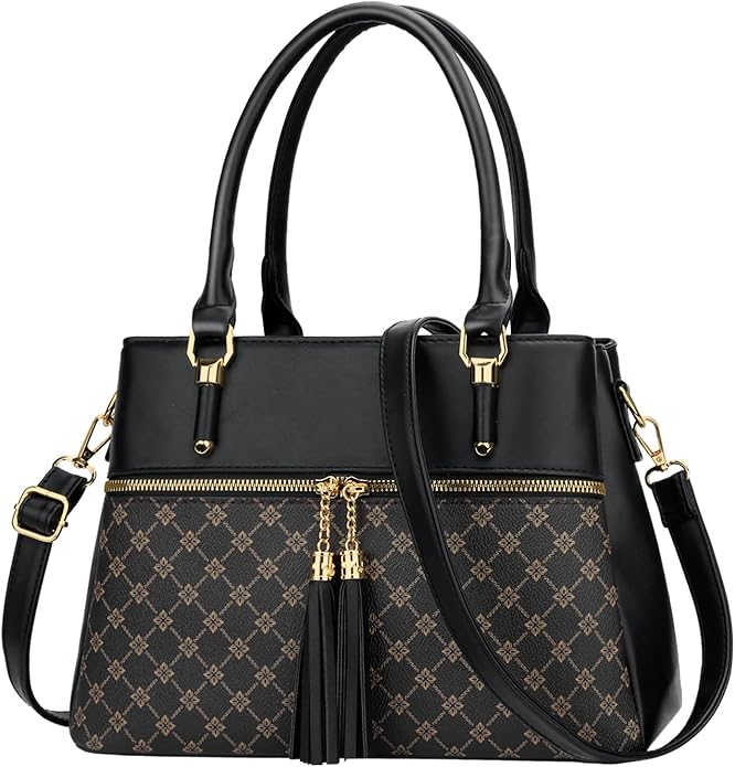 KKXIU Women Satchel Bags Handle Shoulder Handbags and Purses Pockets Zipper Leather Crossbody Bags