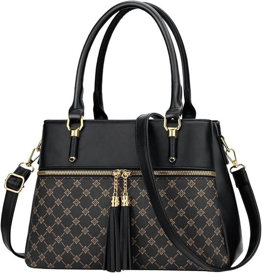 KKXIU Women Satchel Bags Handle Shoulder Handbags and Purses Pockets Zipper Leather Crossbody Bags