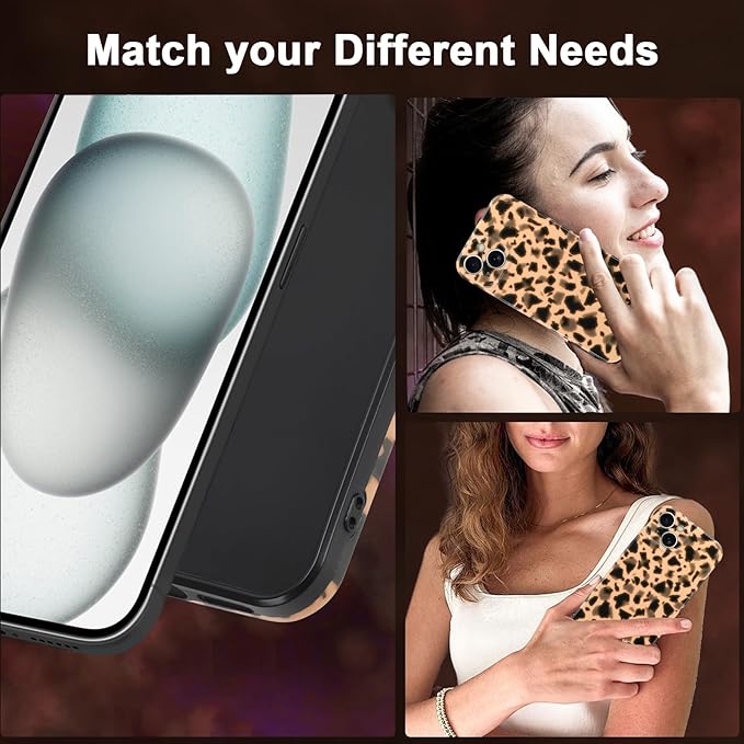 Phone Case for iPhone 15 Case White Shell Color Tortoiseshell Print TPU Slim Phone Cover for Women Girls Grily Brown Shockproof Phone Cover for iPhone 15, Tortoise Print