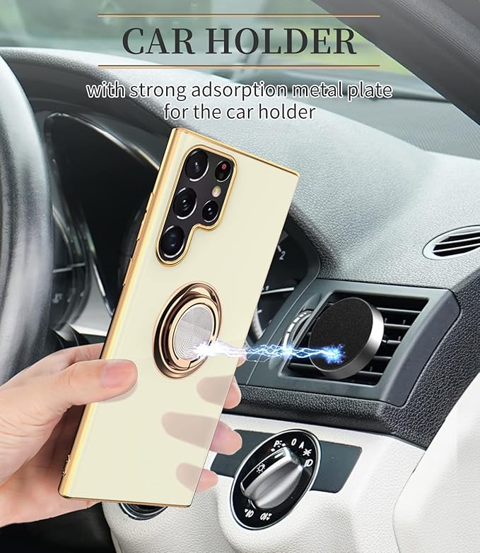 Tnarru Compatible for Samsung Galaxy S22 Ultra Case with Ring Holder Kickstand [with Magnetic] Soft TPU Shockproof Electroplated Protective Phone Case for Galaxy S22 Ultra 5G White