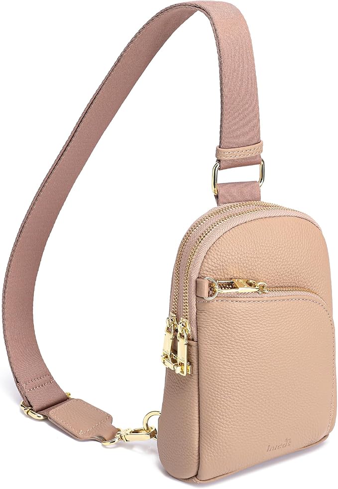 INICAT RFID Blocking Sling Bag Leather Crossbody Bags for Women Fanny Pack Cross Body for Woman Chest Bag for Travel 1.9L