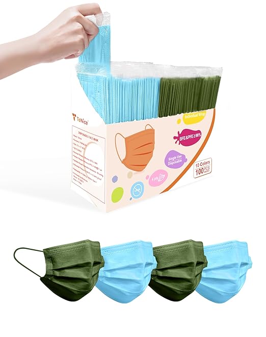 Face Masks Disposable 100 Pack, 4 Ply ASTM Level 3 Medical Grade, Breathable for Adult Outdoor Protection, Individually Wrapped for Home, School & Office, Emerald Ocean