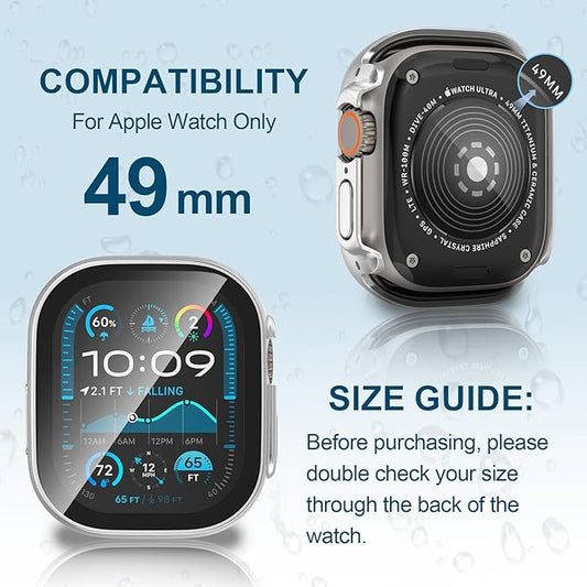 2 in 1 Waterproof Case for Apple Watch Screen Protector Ultra 1/2 Ultra 3(2025) 49mm with Tempered Glass [Overal Protective] Ultra-Thin PC Bumper Cover Compatible iWatch Accessories