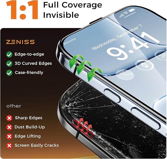 NeverBreak 9H+ Hardness for iPhone Air Screen Protector (17 Series) 12FT Military Grade Protection (Scratch, Shatter, Drop Resistance) Tempered Glass Full Edge Coverage Case Friendly 6.5" 2025, 2 Pack