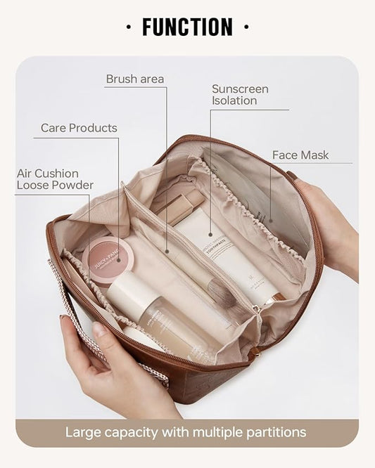 EACHY Travel Makeup Bag,Large Capacity Cosmetic Bags for Women,Waterproof Portable Pouch Open Flat Toiletry Bag Pattern Makeup Bag