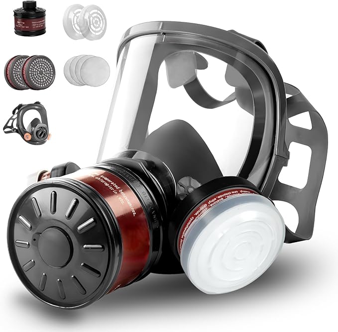 HANUU Gas Masks Survival Nuclear and Chemical, Gas Mask with 40mm Activated Carbon Filter and P-A-1 Filters, Tactical Full Face Respirator Mask for Gases Vapor Chemicals Spray Paint Resin Dust