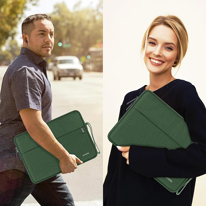 Laptop Case Bag 14 Inch, Water Resistant Traveling Computer Cover with Handle, Shockproof Protective Carrying Laptop Sleeve Compatible for 14 Inch MacBook Air/Pro, HP, Dell, Lenovo, Green