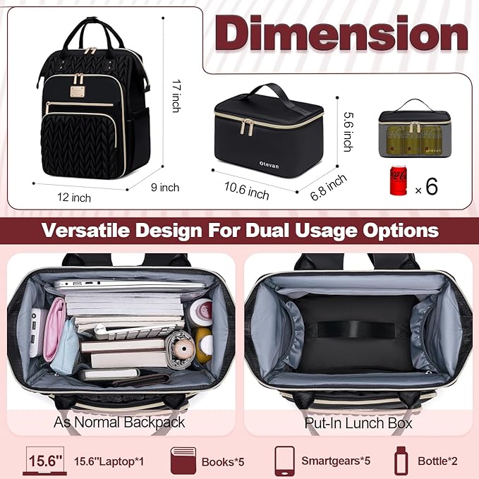 Lunch Backpack for Women, 15.6 inch Laptop Backpacks for Womens, Work Backpacks with Lunchbox,Insulated Back pack Cooler,Teacher Nurse Travel Backpack for Women