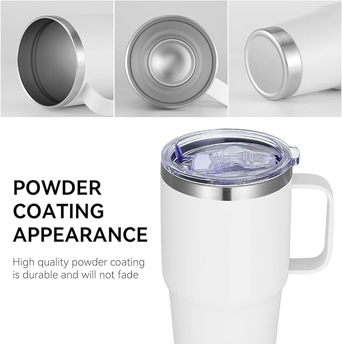 VEGOND 20 oz Tumbler with Handle Lid and Straw, Stainless Steel Insulated Travel Coffee Mug Spill Proof Double Wall Metal Tumbler Cup Keeps Drink Hot and Cold, White 1 Pack